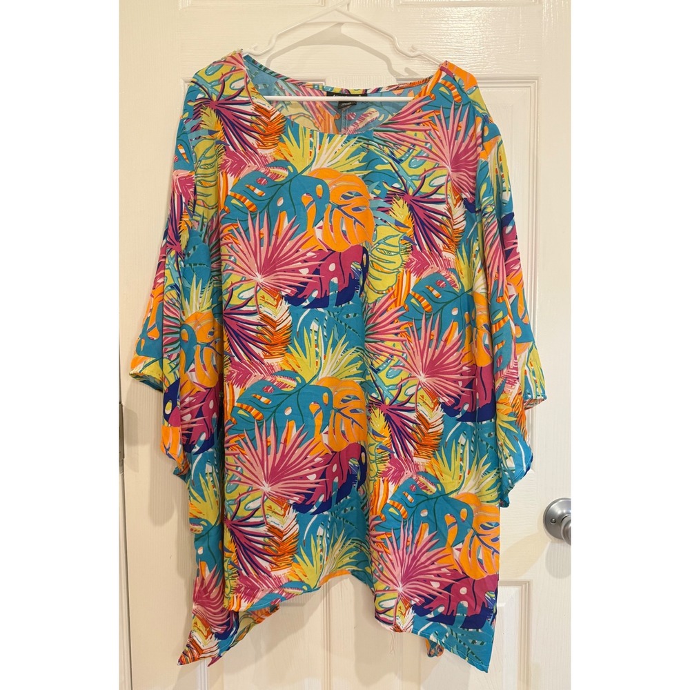 Ashley Stewart Tropical Print Caftan Top Plus Size 26/28‎ Colorful